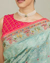 Mohey Women Sea Green Village Art Embroidered Saree