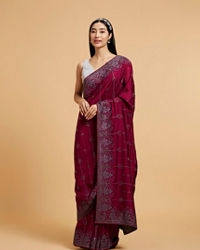 Mohey Women Wine Red Rhinestone Work Saree with Drop Motifs
