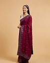 Mohey Women Wine Red Rhinestone Work Saree with Drop Motifs
