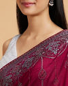Mohey Women Wine Red Rhinestone Work Saree with Drop Motifs