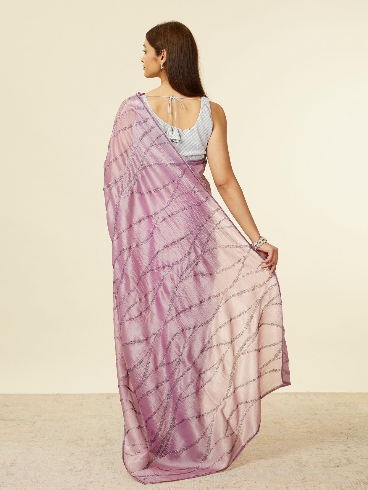 Mohey Women Lilac Stone Embellished Saree