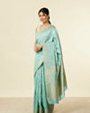 alt message - Mohey Women Light Blue Floral Zari Work Saree image number 3