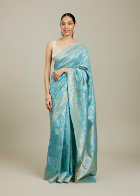 Mohey Women Light Blue Floral Zari Work Saree image number 0