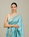 Mohey Women Light Blue Floral Zari Work Saree