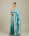 Mohey Women Light Blue Floral Zari Work Saree