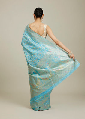 Mohey Women Light Blue Floral Zari Work Saree image number 4