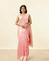 alt message - Mohey Women Rose Pink and Silver Floral Zari Work Saree image number 0