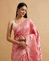 alt message - Mohey Women Pink Zari-Weave Traditional Festive Saree image number 1