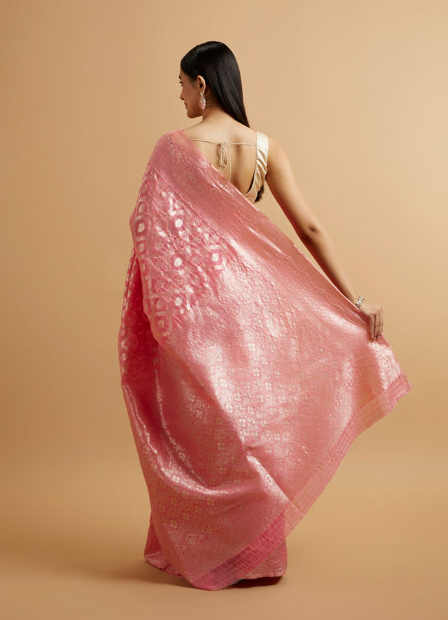 Mohey Women Pink Zari Weave Traditional Festive Saree