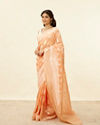 Mohey Women Coral Orange Zari Work Saree