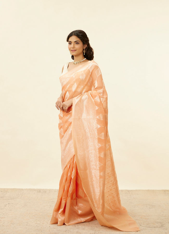 Mohey Women Coral Orange Zari Work Saree