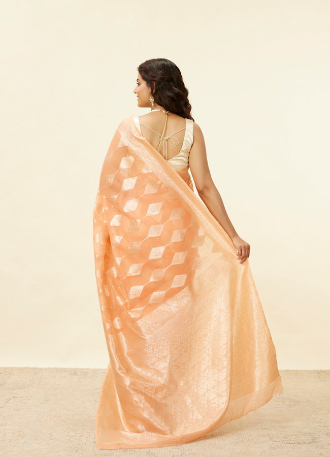 Mohey Women Coral Orange Zari Work Saree