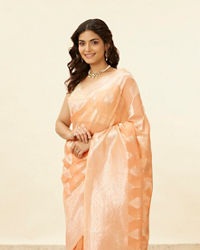 Mohey Women Coral Orange Zari Work Saree