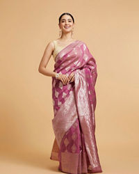 Mohey Women Damson Purple Zari Work Saree with Diamond Motifs