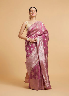 Mohey Women Damson Purple Zari Work Saree with Diamond Motifs image number 0