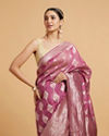 alt message - Mohey Women Damson Purple Zari Work Saree with Diamond Motifs image number 1