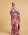 Mohey Women Damson Purple Zari Work Saree with Diamond Motifs