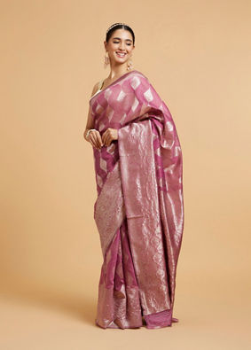 Mohey Women Damson Purple Zari Work Saree with Diamond Motifs image number 2