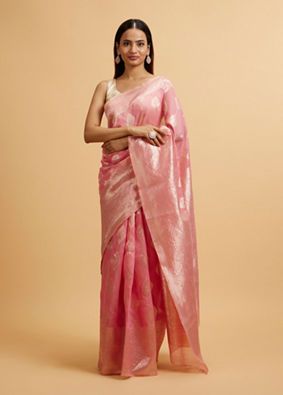 alt message - Mohey Women Elegant Pink Silk with Intricate Zari Weave Saree image number 0