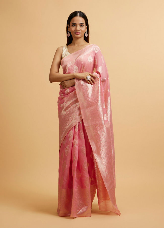 alt message - Mohey Women Elegant Pink Silk with Intricate Zari Weave Saree image number 0