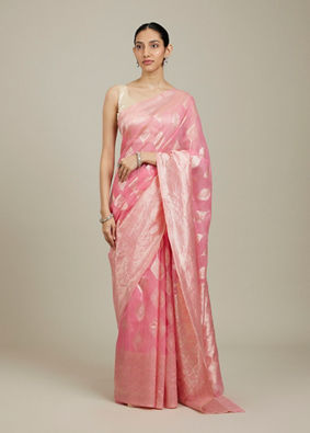 Mohey Women Elegant Pink Silk with Intricate Zari Weave Saree image number 0