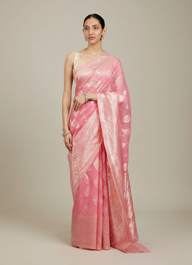 Mohey Women Elegant Pink Silk with Intricate Zari Weave Saree