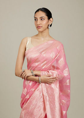 Mohey Women Elegant Pink Silk with Intricate Zari Weave Saree image number 1