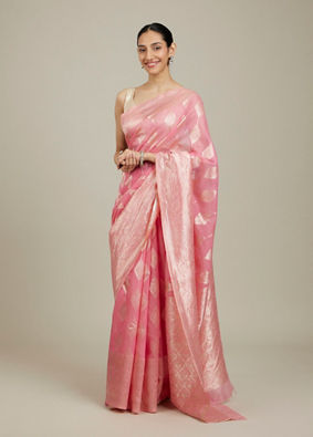 Mohey Women Elegant Pink Silk with Intricate Zari Weave Saree image number 2