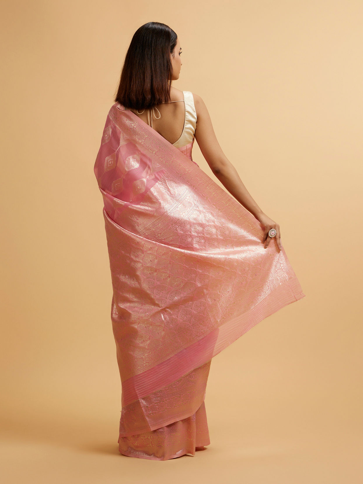 Bashful Pink Colour Zari Woven South Silk Saree