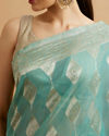 Mohey Women Light Blue Art Silk with Intricate Zari Weave Saree