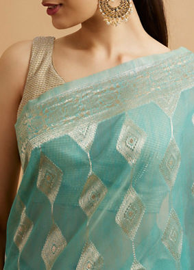 alt message - Mohey Women Light Blue Art Silk with Intricate Zari-Weave Saree image number 3