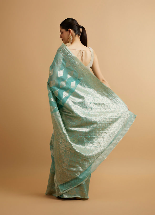 alt message - Mohey Women Light Blue Art Silk with Intricate Zari-Weave Saree image number 4