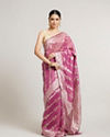 Mohey Women Damson Purple Striped Patterned Saree with Paisley Motifs image number 0