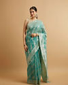 Mohey Women Elegant Light Blue Silk with Zari Weave Traditional Saree