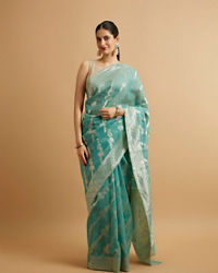 Mohey Women Elegant Light Blue Silk with Zari Weave Traditional Saree