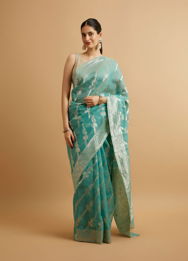 Mohey Women Elegant Light Blue Silk with Zari Weave Traditional Saree image number 0