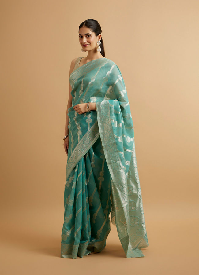 Mohey Women Elegant Light Blue Silk with Zari Weave Traditional Saree