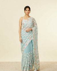 Mohey Women Light Blue Belt Buti Patterned Saree
