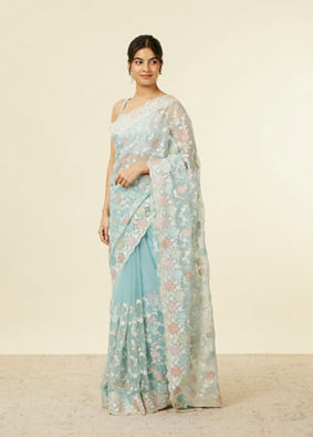 alt message - Mohey Women Light Blue Belt Buti Patterned Saree image number 3