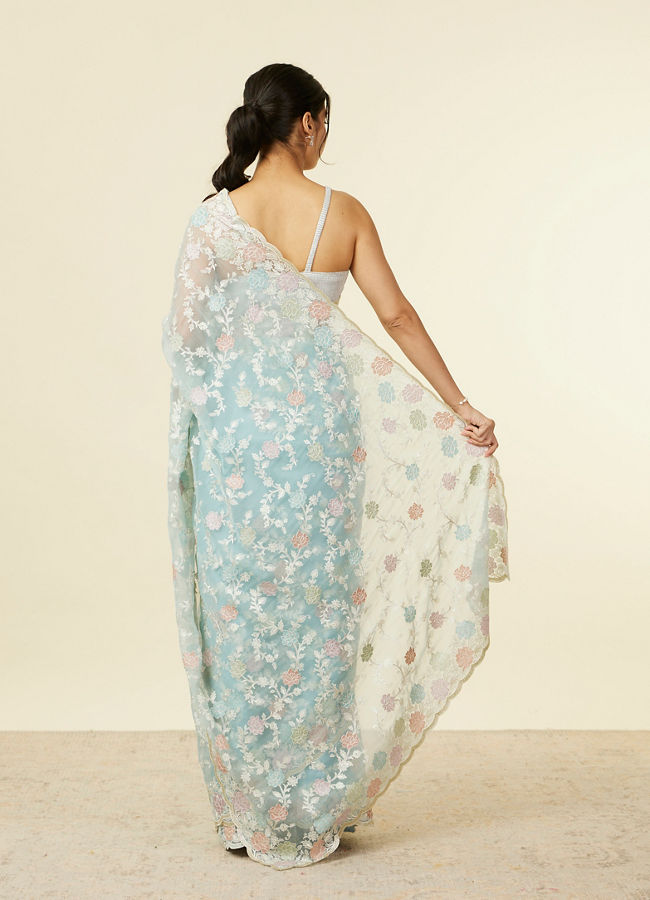 Mohey Women Light Blue Belt Buti Patterned Saree
