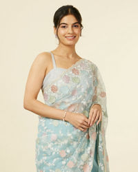 Mohey Women Light Blue Belt Buti Patterned Saree