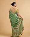 Mohey Women Pista Green Paisley & Bel Buti Patterned Saree