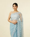 Mohey Women Light Blue Sequinned Saree with Rhinestone Border
