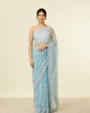 Mohey Women Light Blue Sequinned Saree with Rhinestone Border