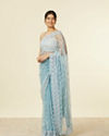Mohey Women Light Blue Sequinned Saree with Rhinestone Border