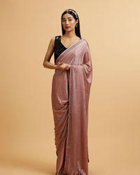 Mohey Women Pink Splendor Satin with Intricate Embroidery and Stone Work Saree