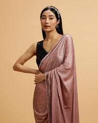 Mohey Women Pink Splendor Satin with Intricate Embroidery and Stone Work Saree