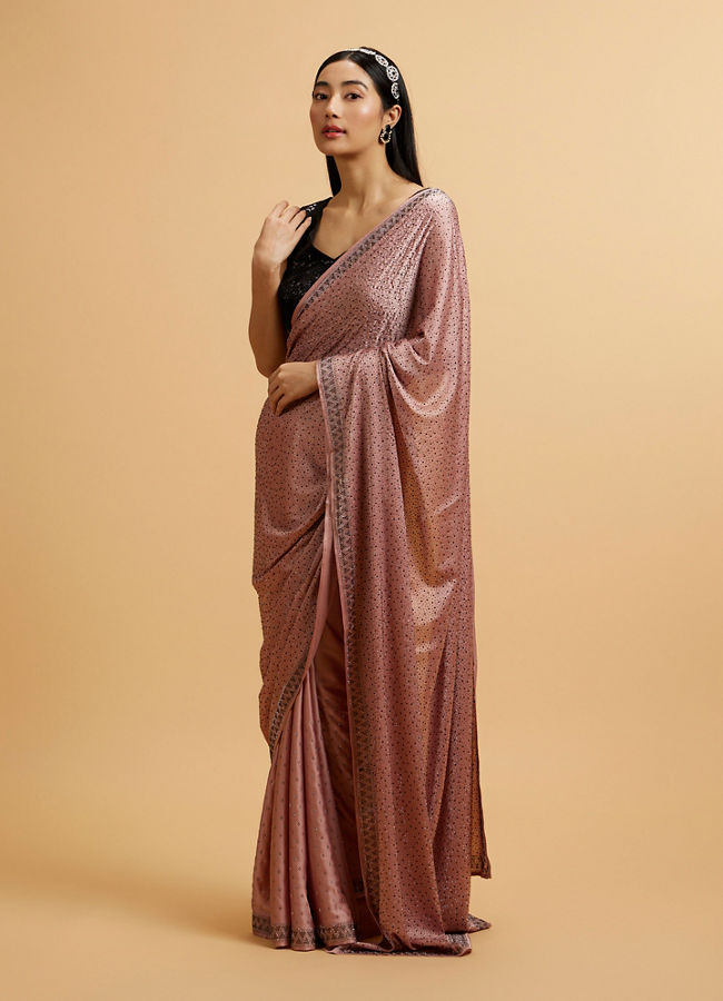 Mohey Women Pink Splendor Satin with Intricate Embroidery and Stone Work Saree