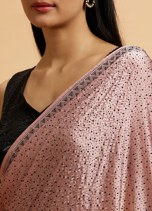 Mohey Women Pink Splendor Satin with Intricate Embroidery and Stone Work Saree