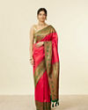 Rani Pink Buta Patterned Saree with Floral Leaf Border